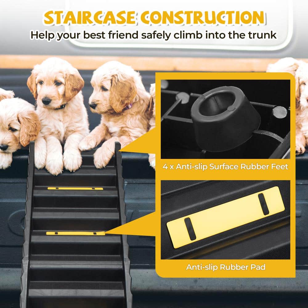 Foldable Black Plastic Pet Ramp with Steps for Cars and Beds