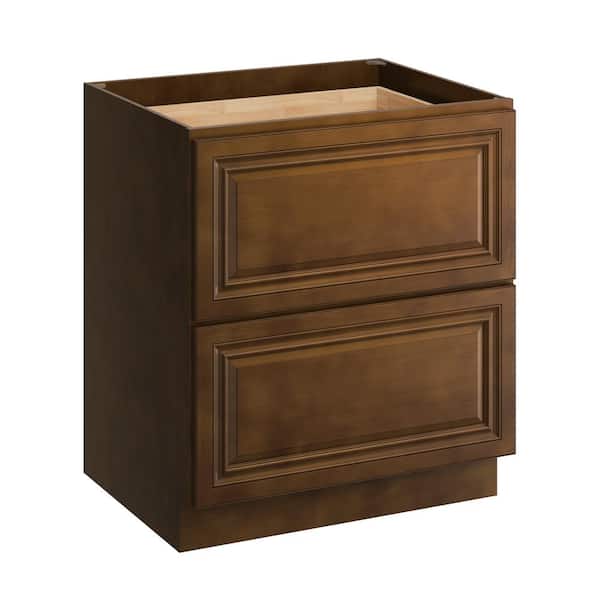 CASAINC 30 in. W x 24 in. D x 34.5 in. H in Dark Caramel Plywood Ready to Assemble Floor Base Kitchen Cabinet with 2-Drawers