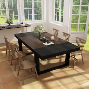 Black Walnut Wood 86.8 in. W Trestle Dining Table, Meeting Table Seat 10+