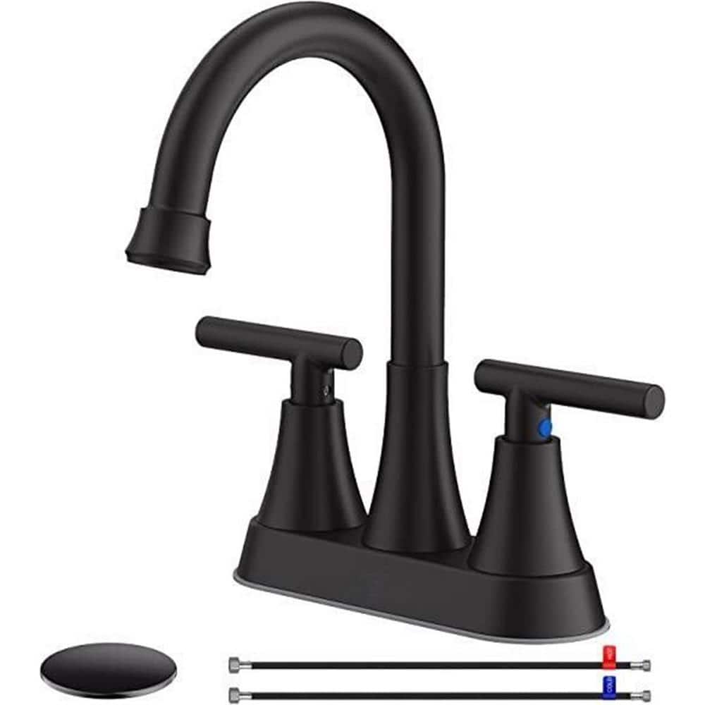 Bathroom Faucets for Sink 3 Hole, Hurran 4 inch Matte Black Bathroom Sink F