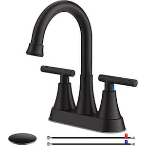 Bathroom Faucets for Sink 3 Hole, Hurran 4 inch Matte Black Bathroom Sink Faucet with Pop-Bath Accessory Set