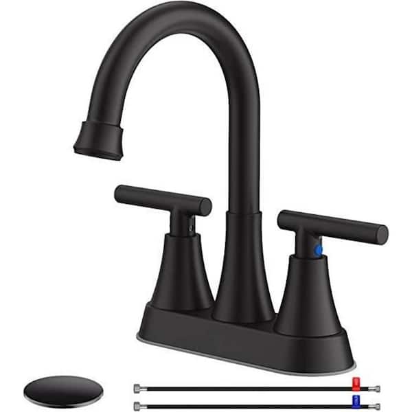 Dyiom Bathroom Faucets for Sink 3 Hole, Hurran 4 inch Matte Black Bathroom Sink Faucet with Pop-Bath Accessory Set