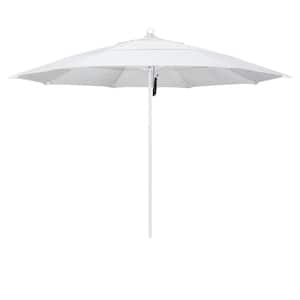 11 ft. White Aluminum Commercial Market Patio Umbrella with Fiberglass Ribs and Pulley Lift in Natural Pacifica