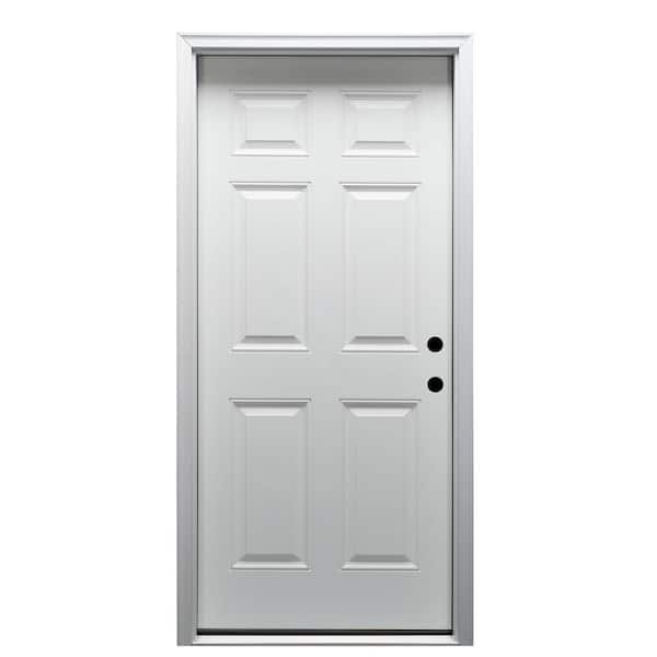 MMI DOOR 32 in. x 80 in. 6-Panel Left-Hand Inswing Primed Fiberglass Prehung Front Door on 4-9/16 in. Frame with Nickel Hinges