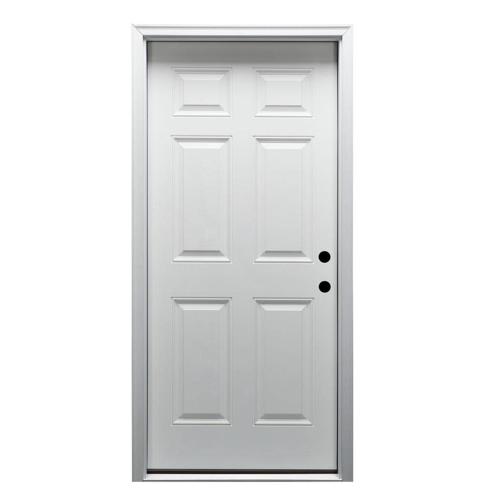 34 in. x 80 in. 6-Panel Left-Hand Inswing Primed Fiberglass Prehung Front Door on 4-9/16 in. Frame with Nickel Hinges price history on PriceWatchPro