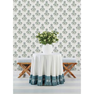 Blue and Green Flourish Block Print Multi Peel and Stick Wallpaper