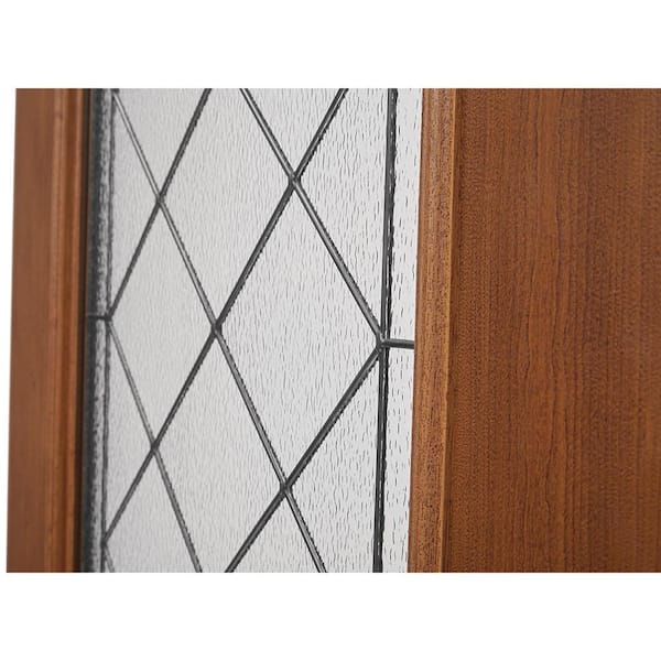 36 in. x 80 in. Left-Hand 3/4 Lite Harris Decorative Glass Hazelnut Stain Fiberglass Prehung Front Door with Brickmould