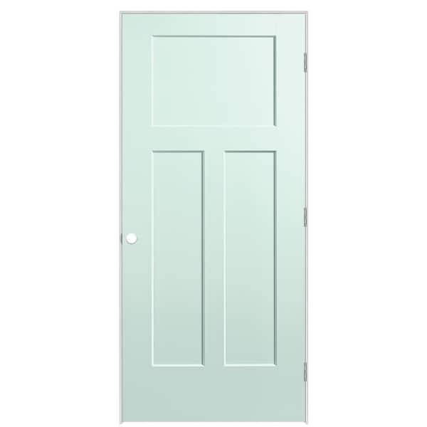 Masonite 36 in. x 80 in. 3-Panel Winslow Left-Hand Solid Core Sea Glass Molded Composite Single Prehung Interior Door