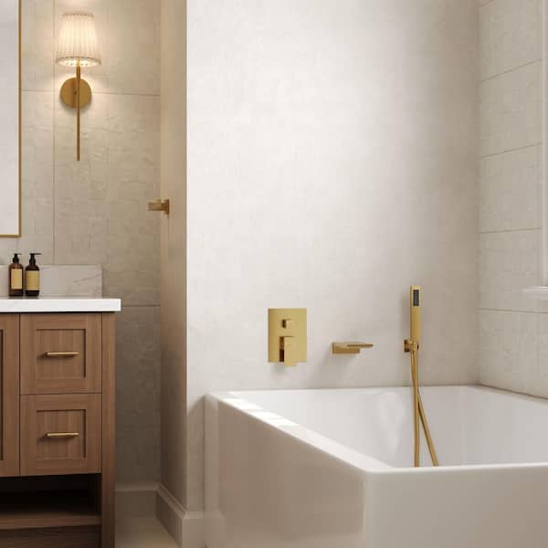 Wall Mount Single Handle 1-Spray Tub and Shower Faucet 2.5 GPM in. Brushed Gold Valve Included