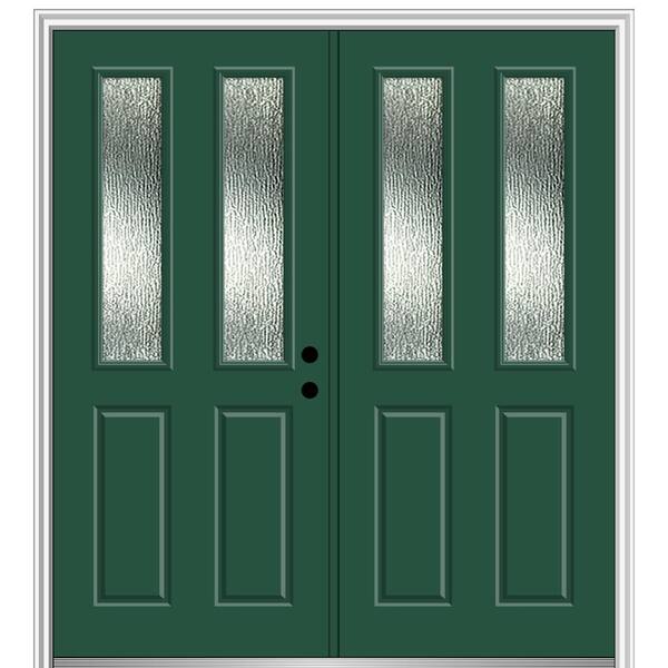 MMI Door 68 in. x 80 in. Left-Hand/Inswing Rain Glass Hunter Green Fiberglass Prehung Front Door on 6-9/16 in. Frame