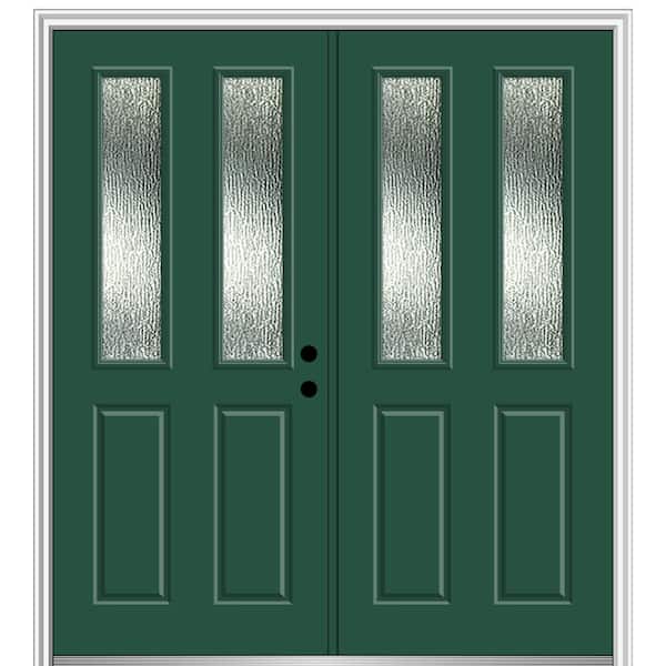 MMI Door 72 in. x 80 in. Left-Hand/Inswing Rain Glass Hunter Green Fiberglass Prehung Front Door on 4-9/16 in. Frame