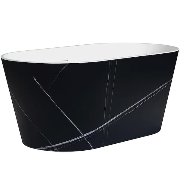 AKDY 53.9 in. Fiberglass Flat-bottom Double Ended Non-Whirlpool Bathtub in Black Patterns