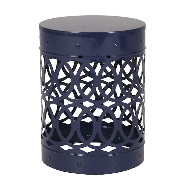 Tenleaf 14 in. Navy Blue Round Top Metal Outdoor Side Table