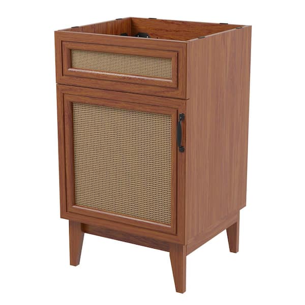 JONATHAN Y Javer 20 in. W x 18 in. D x 33 in. H Rattan 2-Shelf Bath Vanity Cabinet without Top (Sink Basin not Included), Walnut