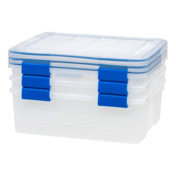 IRIS 11 Gal. Lockable Plastic Storage Box in Clear with Sturdy Blue Lid and  Buckles (4-Pack) 500132 - The Home Depot