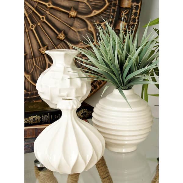Litton Lane 6 in., 6 in. White Ceramic Decorative Vase with Varying Patterns (Set of 3)