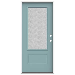 36 in. x 80 in. 1 Panel Left-Hand/Inswing 3/4 Lite Hammered Glass Serenity Steel Prehung Front Door