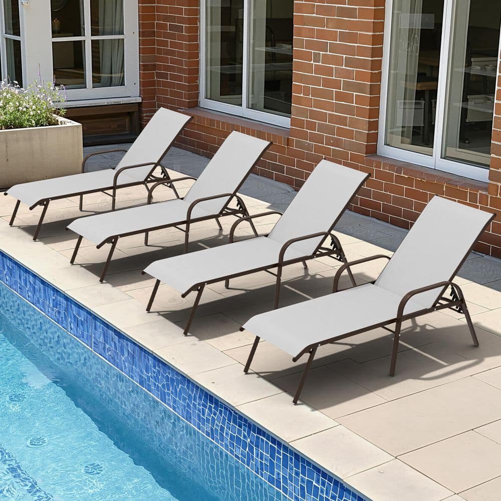4-Piece Adjustable Chaise Lounge Metal Lounge Chair with Armrest Poolside Recliner with Textilene Fabric in Light Gray price history on PriceWatchPro