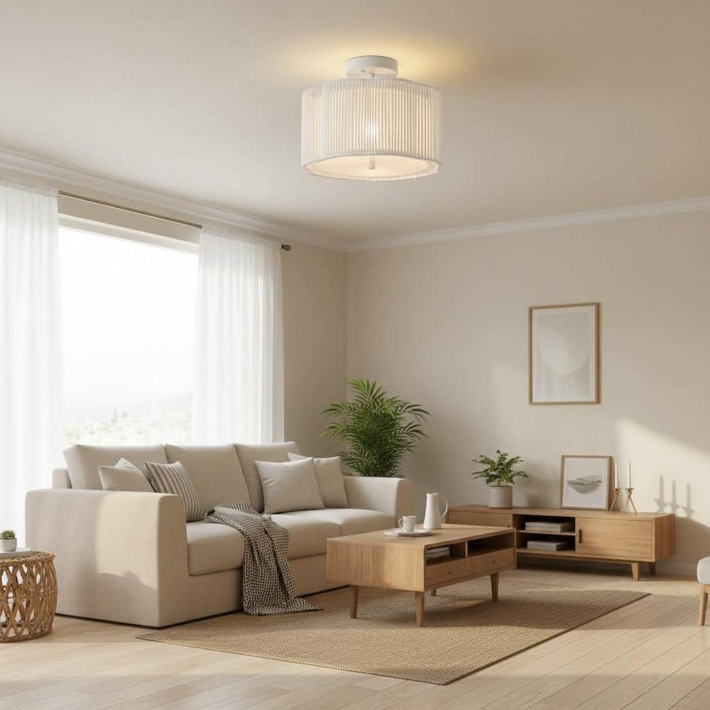 13 in. 3-Light White Rustic Semi Flush Mount with Handwoven Rattan Flower Shade, Boho Light for Living Room Bedroom price history on PriceWatchPro