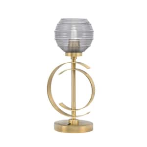 Delgado 16.5 in. New Age Brass Lamp Accent Lamp with Smoke Ribbed Glass Shade