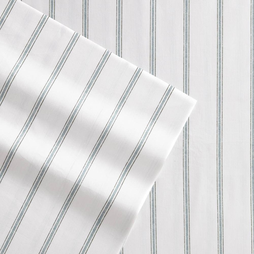 King White and Green Stripe Cotton Percale Sheet Set