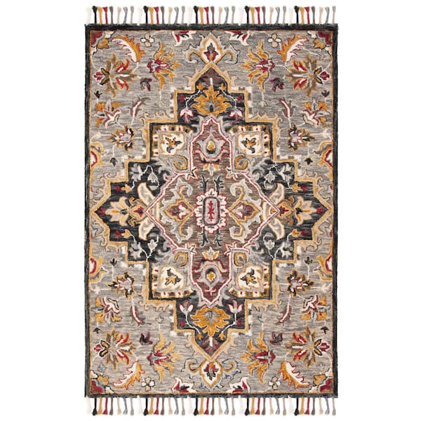 Aspen Gray/Charcoal 4 ft. x 6 ft. Floral Area Rug