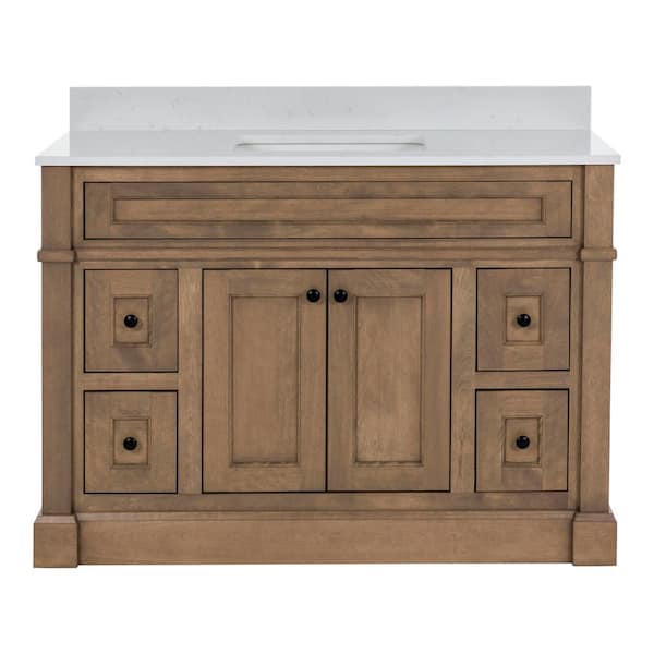 Horsham 49 in. Single Sink Driftwood Brown Freestanding Bath Vanity with Mineral White Quartz Top Assembled