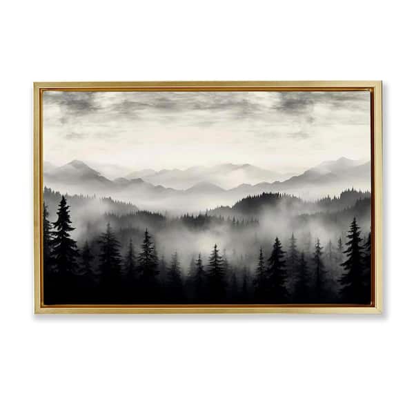 Stupell Industries Black & White Gradient Mountains by LSR Design Studio Gold Floater Frame Nature Graphic Art Print 17 in. x 25 in.