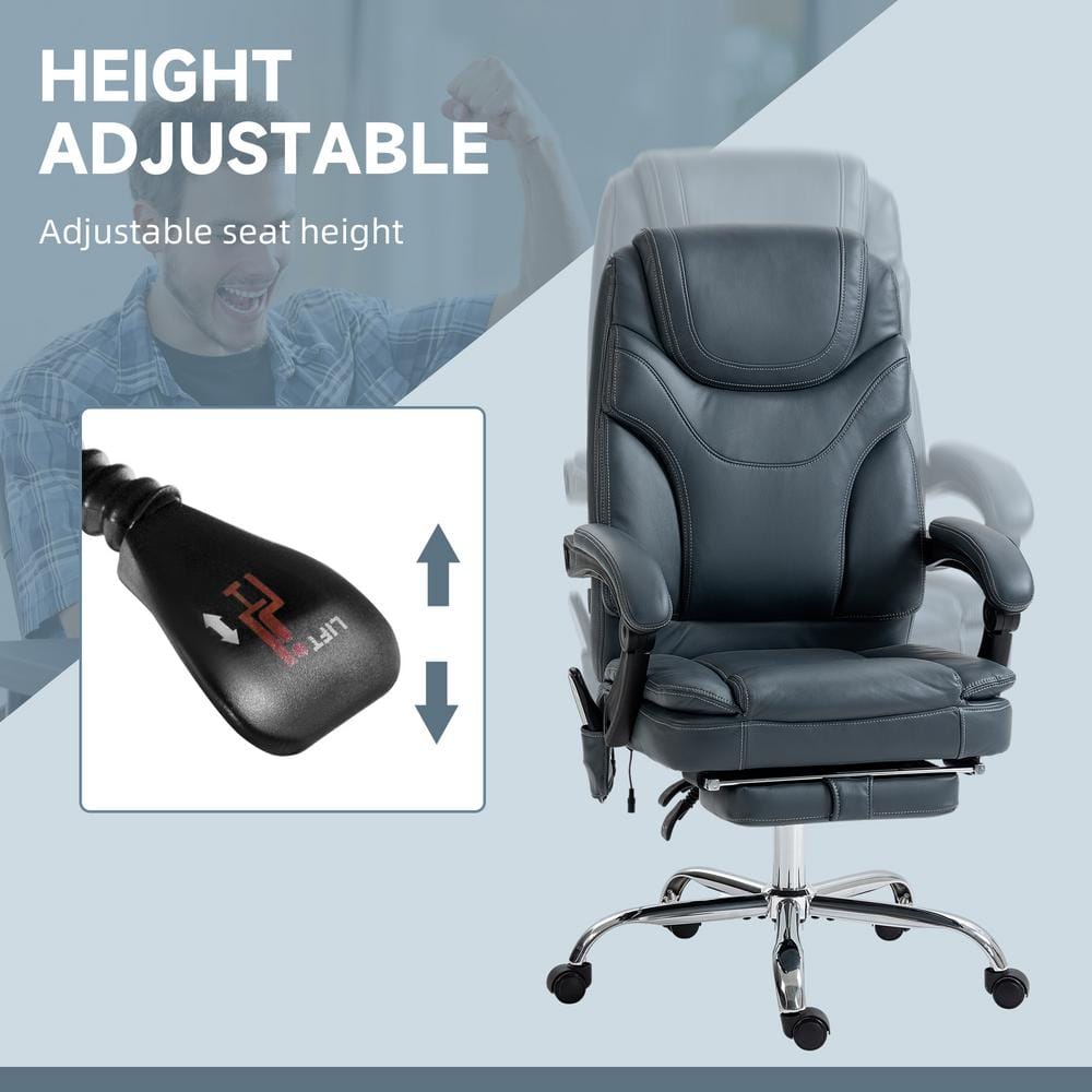 Gray PU Leather High Back Heated Massage Office Chair with Footrest