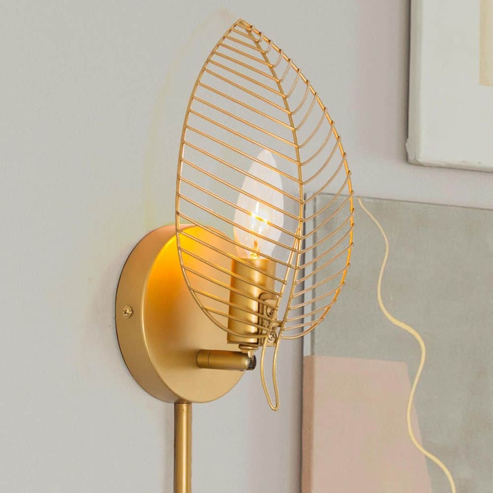 Gold Leaf Shade Plug-In Wall Sconce with Long Cord