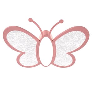 ​ 19.68 in. Pink Creative Butterfly-Shaped Dimmable LED Flush Mount Ceiling Light with Acrylic Shade and Remote