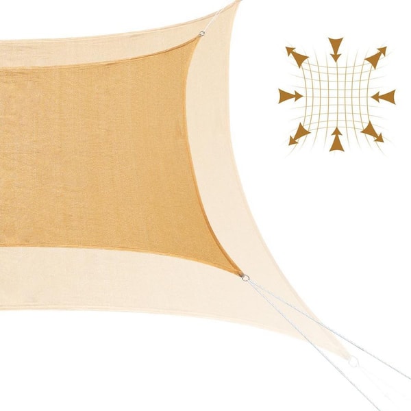 Unbranded 26 ft. x 20 ft. Sand HDPE Rectangle Sun Shade Sail Canopy with 98% UV Block and Hardware kit