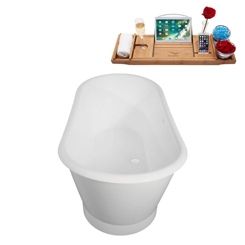 67" Glossy White Acrylic Freestanding Double Slipper Tub with Bamboo Tray