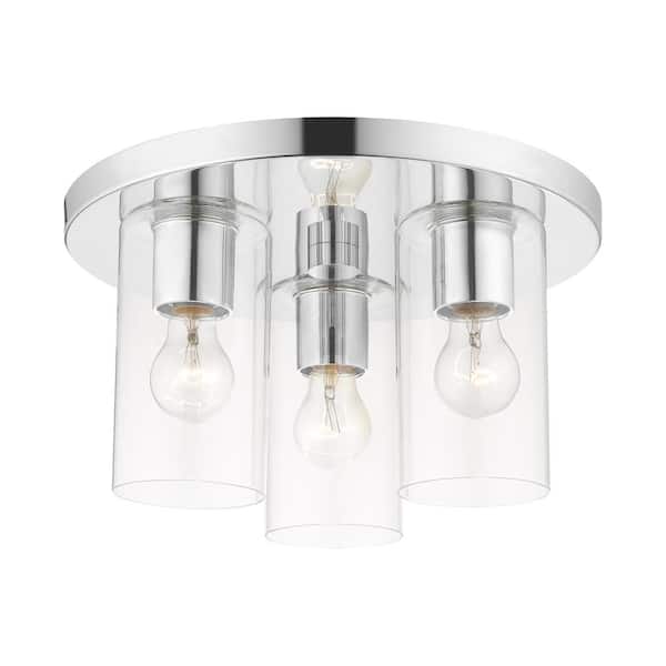 AVIANCE LIGHTING Havendale 14 in. 3-Light Polished Chrome Flush Mount with Clear Glass