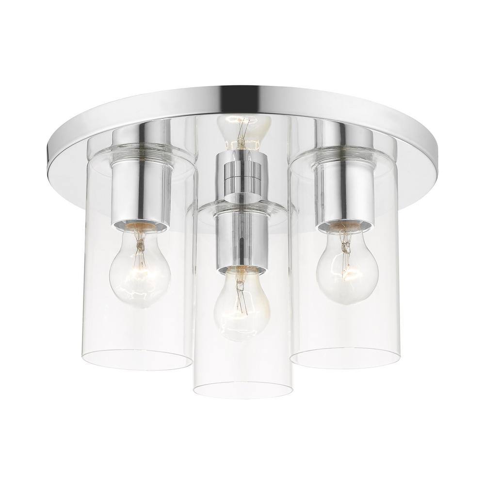 Zurich Polished Chrome 3-Light Flush Mount with Clear Glass