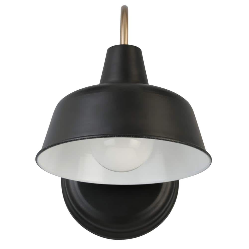 Matte Black and Gold 11" Industrial Wall Light