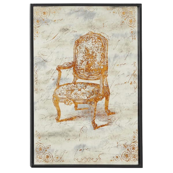 Litton Lane Large Metallic Gold Antique Chair Iron and Wood Wall Art