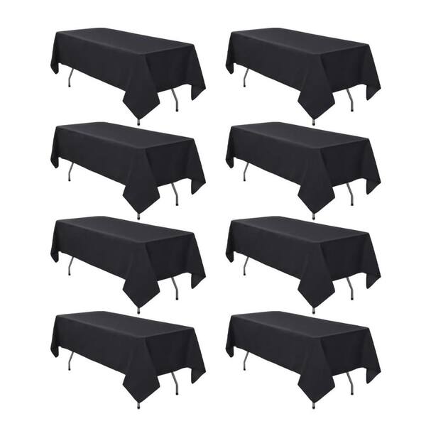 8 Pack 60×102in Black Polyester Rectangular Tablecloths, Wrinkle Resistant Washable 6FT Table Covers