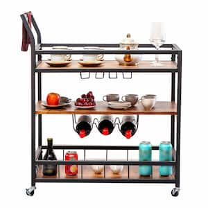 DIRECT WICKER Estelle 3-Tier Metal Outdoor Serving Bar Cart with Wheels ...