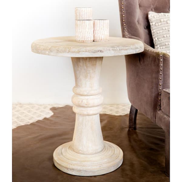 HomeRoots 24 in. Brown Round Wood End Table