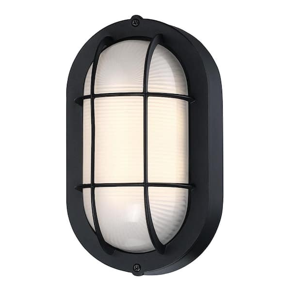 Hukoro 8.5 in. Textured Black Integrated LED Outdoor Hardwired Cylinder Sconce with Frosted Glass Shade, No Bulb Included
