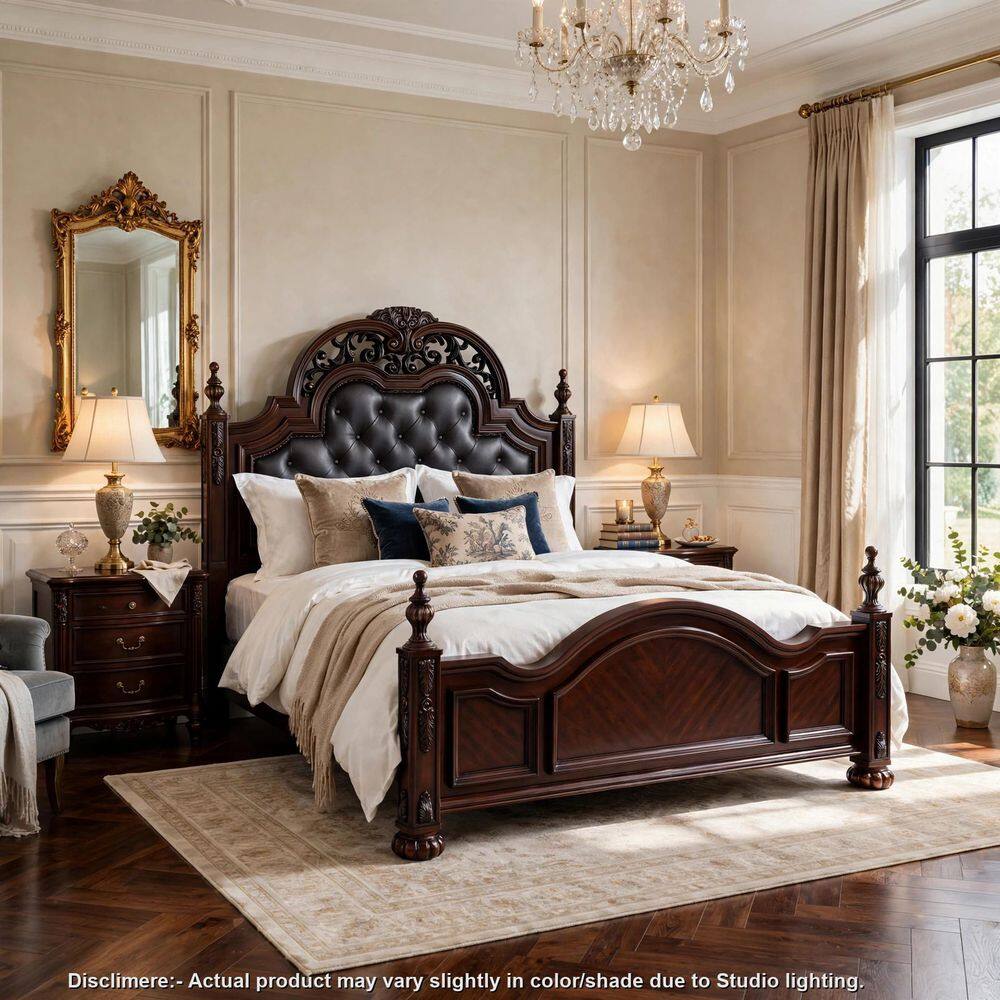 Amio Brown and Gray Wood Frame Queen Size Platform Bed with Button Tufted