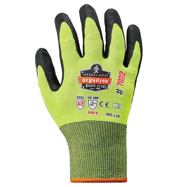 Size 10 Medium Yellow Polyester Heavy Duty Non Slip Work Gloves with Green Latex Coated Palm, 144 Pairs/Case Size 10 Medium Yellow Polyester Heavy Duty Non Slip Work Gloves with Green Latex Coated Palm, 144 Pairs/Case