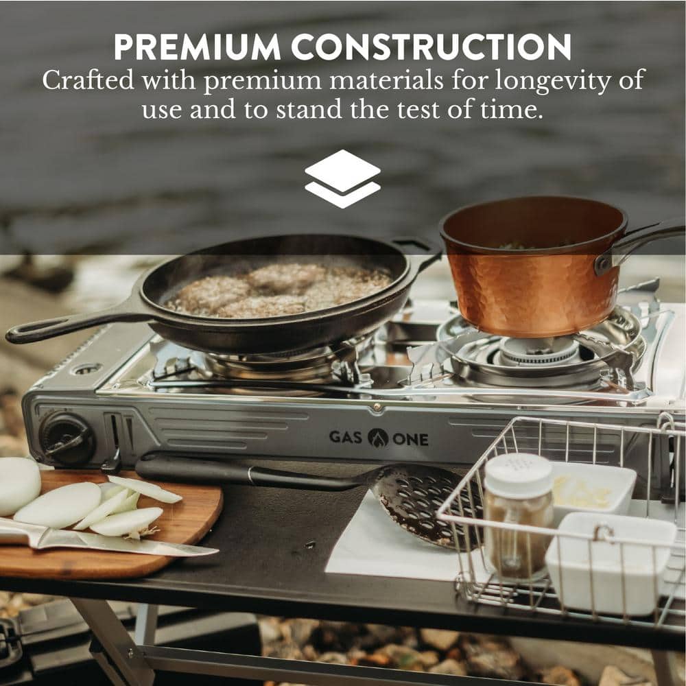 Portable Stainless Steel 2-Burner Gas Camp Stove with Piezo Ignition