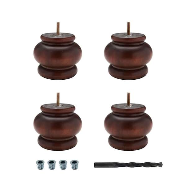 American Pro Decor 4 in. x 4-7/8 in. Stained Cherry Solid Hardwood Round Bun Foot (4-Pack)