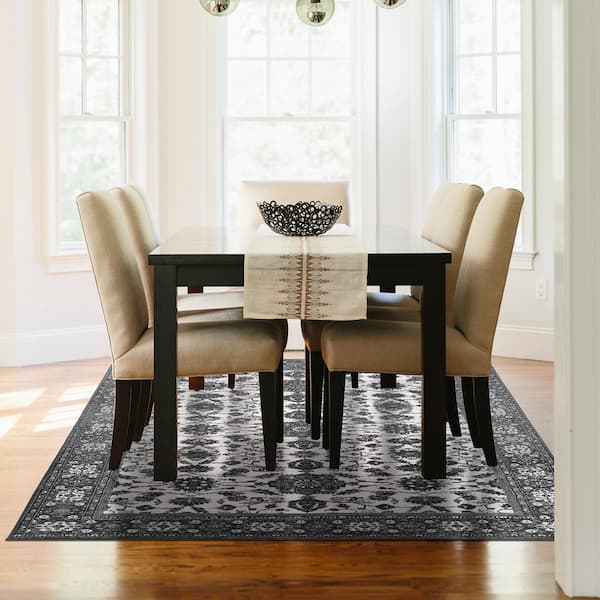 Ramage Grey/Off White Washable Rug 6 ft. x 9 ft. Area Rug