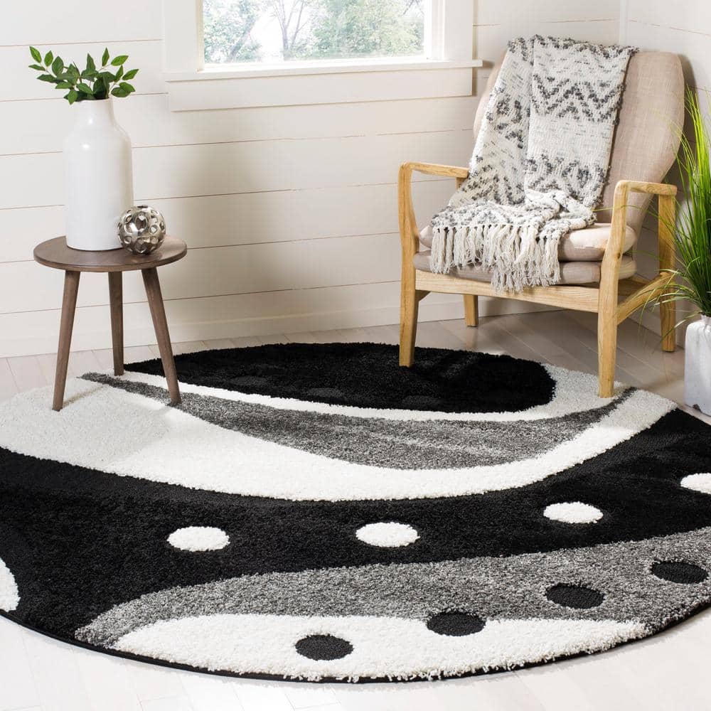 Florida Shag 5 ft. x 5 ft. Round Black/Ivory Abstract Area Rug price history on PriceWatchPro