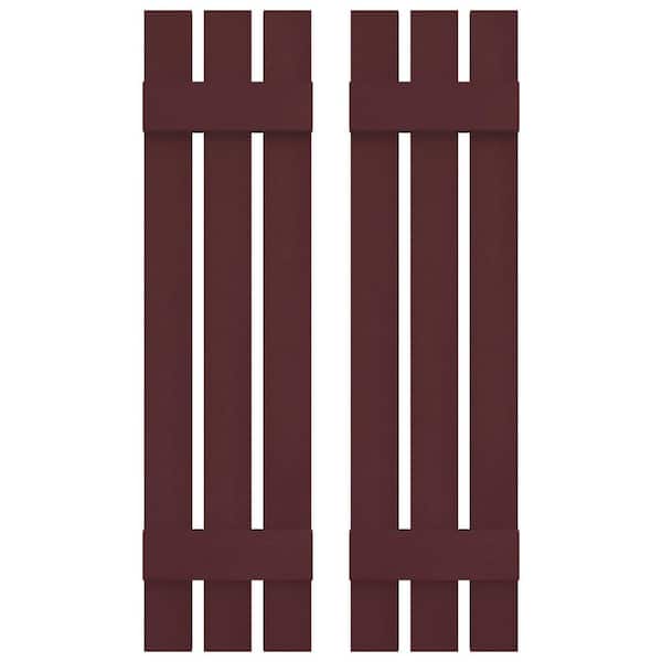 12 in. W x 35 in. H Vinyl Exterior Spaced Board and Batten Shutters Pair in Bordeaux