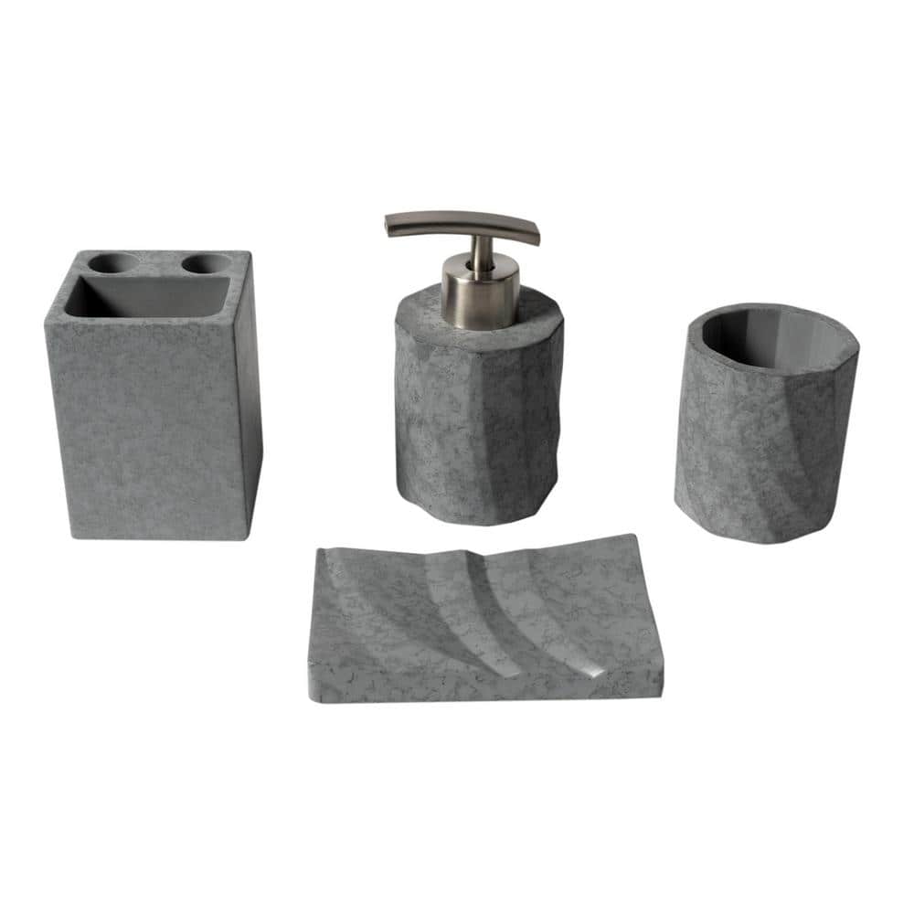 Gray Matte Solid Concrete 4-Piece Bathroom Accessory Set