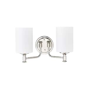 Ailey 14.625 in. 2-Light Polished Nickel Vanity-Light Etched Opal White